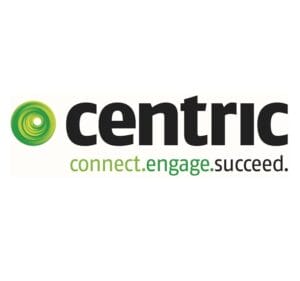 Centric logo with a green circular design on the left and the words "centric" and "connect.engage.succeed." in black and green text, reflecting expertise in security monitoring on a white background.