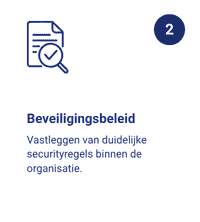 Beveiligingsbeleid. Leg duidelijke afspraken, richtlijnen en verantwoordelijkheden vast voor informatiebeveiliging binnen de organisatie.